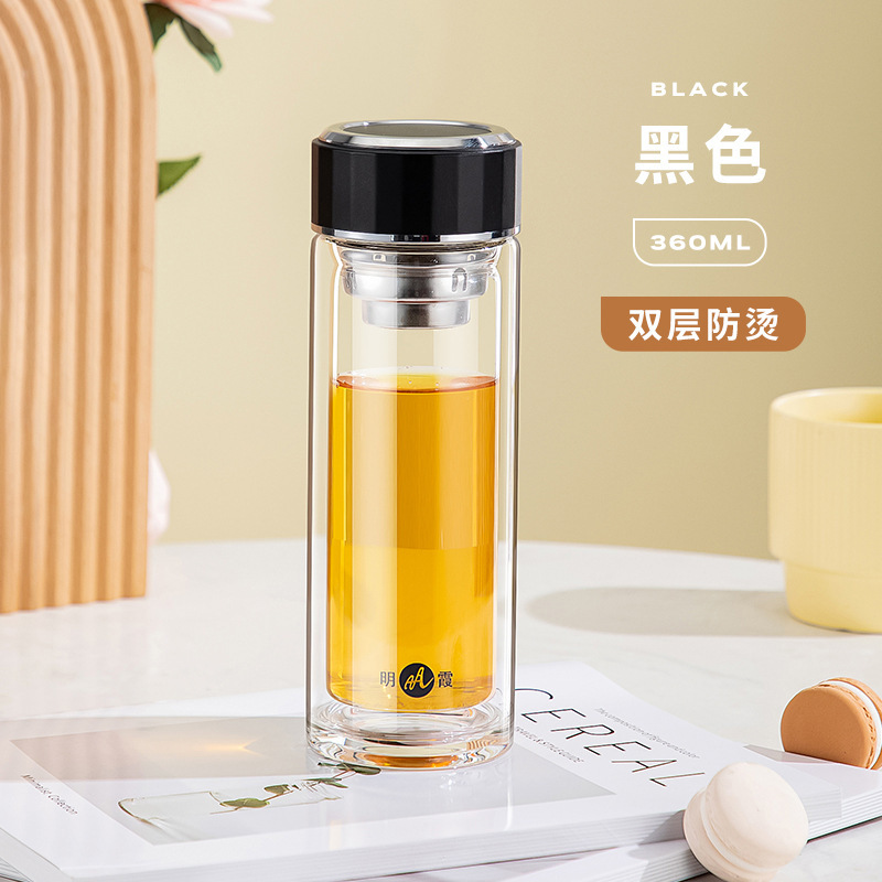Mingxia ガラス二重層高ホウケイ酸塩増粘ティーカップメンズポータブル高価値オフィスウォーターカップ卸売カスタマイズ|undefined
