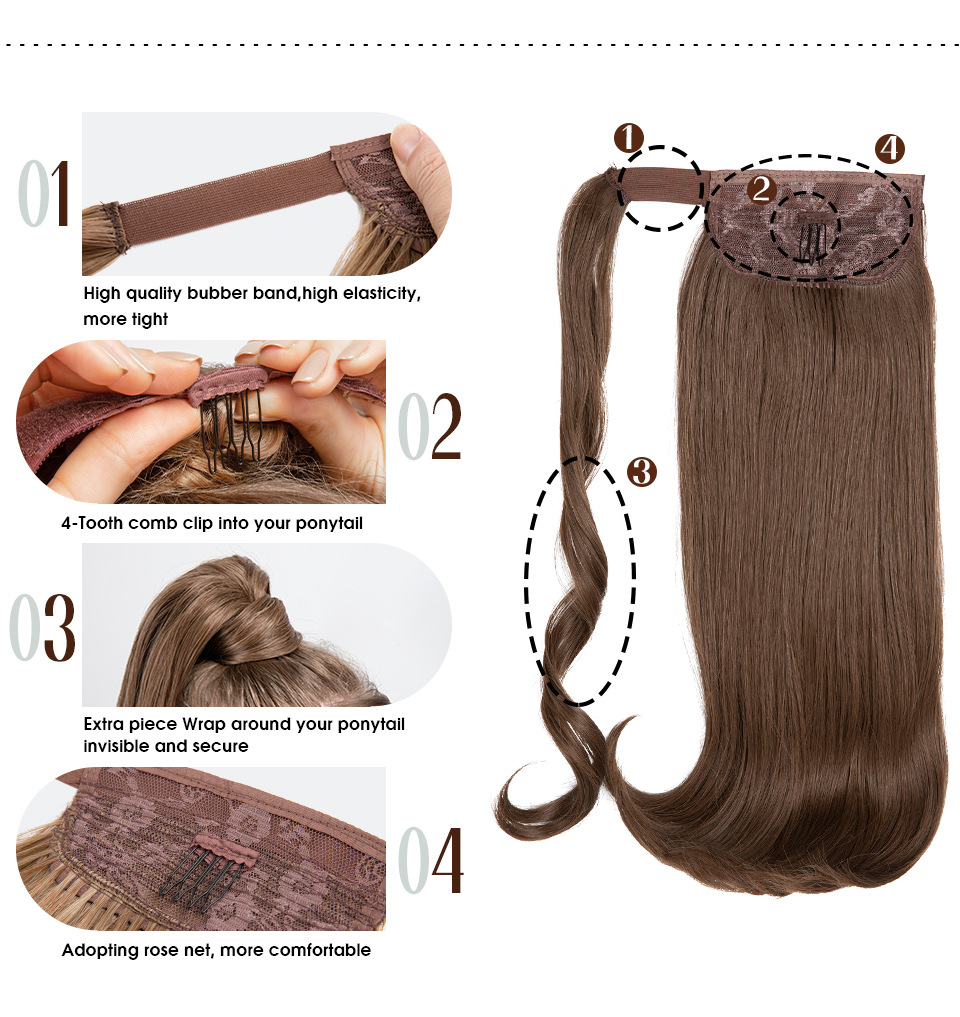 Peluca de seda de alta temperatura transfronteriza con clip, cabello largo, cola de caballo, bobinado femenino, micro rizo natural, fibra química, fabricante de cola de caballo, comercio exterior_voghion.com