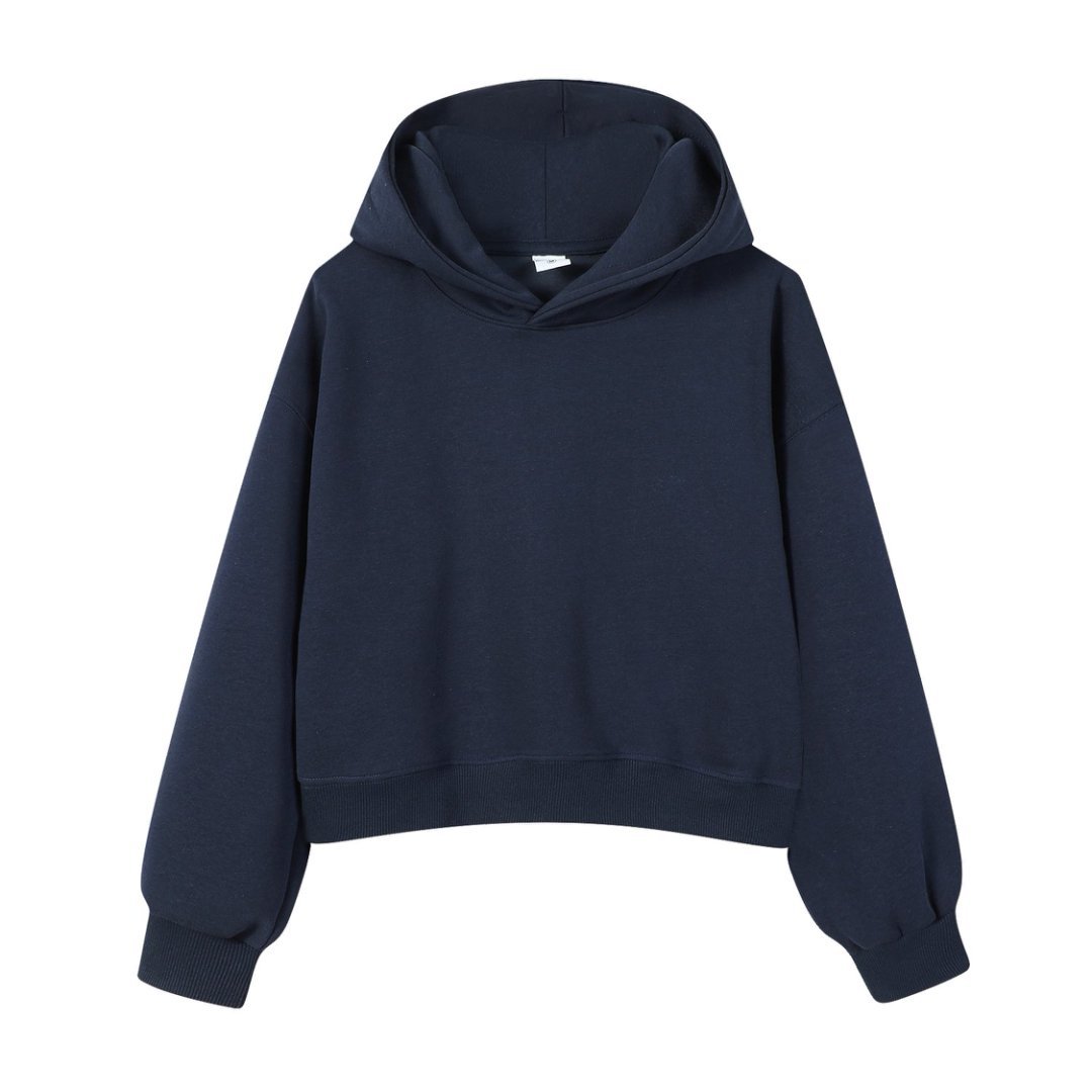 Marca de moda de color sólido con capuchón de plata, camiseta corta de hombro para mujeres otoño y invierno pesado 450g con camiseta con capuchón cálida y casual