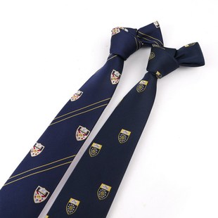 Navy Blue British Style School Badge Tie Preppy Style Logo Mark School Uniform Tie Can Be Customized with Logo According to Picture