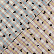 TR梭织弹力糖果色格子布小蝴蝶植绒可爱童装公主风时装连衣裙面料