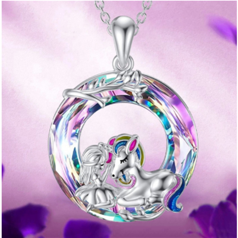 Yunjin nuevo europeo y americano caliente-venta colorido kirin cristal colgante árbol de la vida collar unicornio