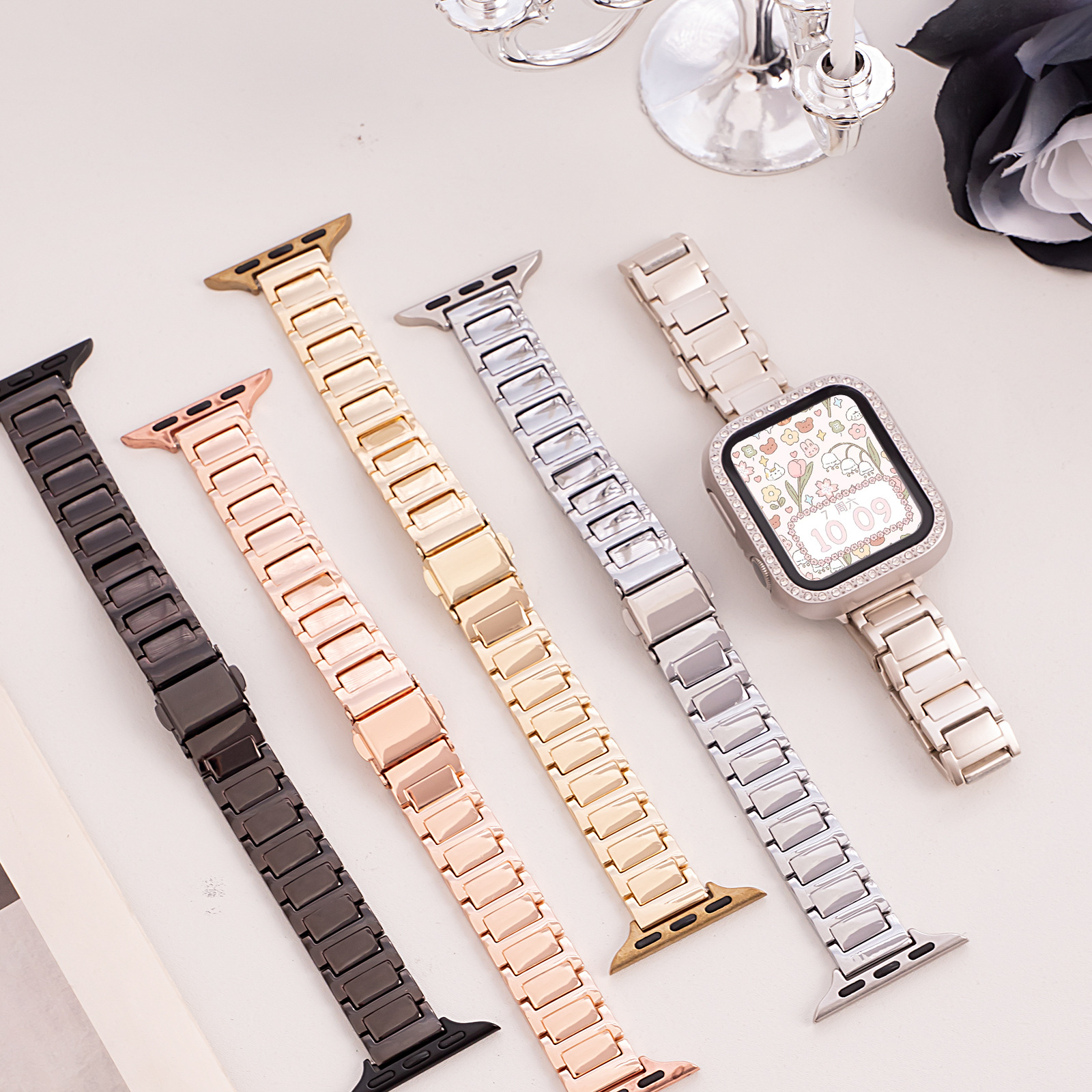 For Apple Watch Strap applewatch s78910 Blue Balloon Metal Women's 14mm Thin Strap