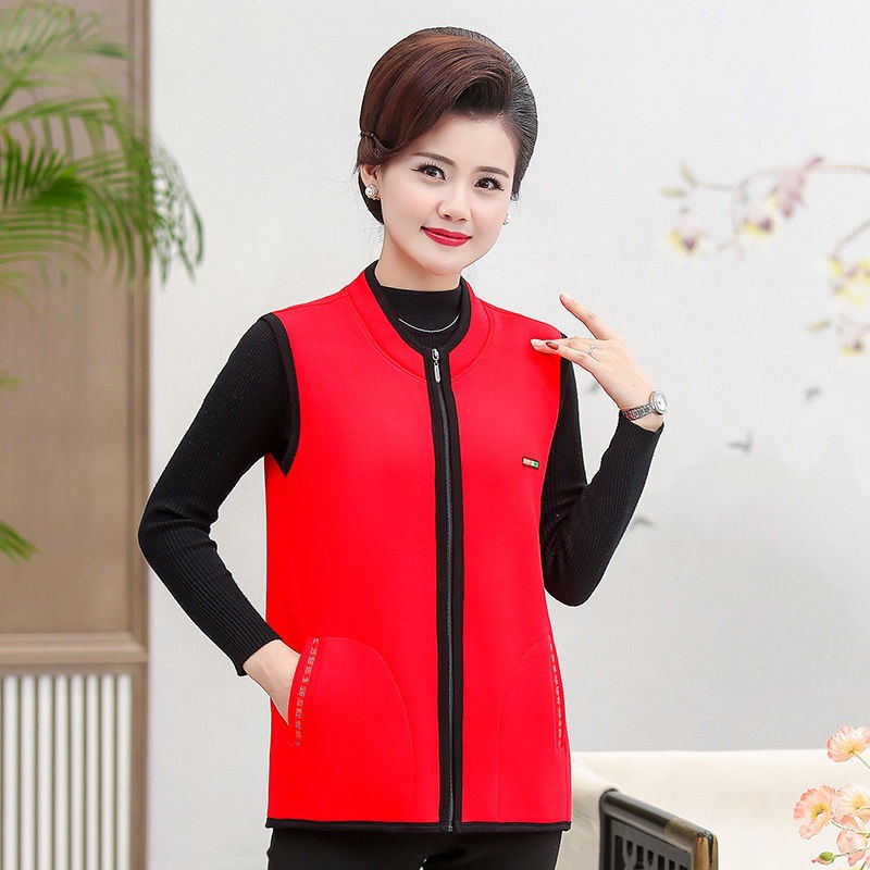 潮妈胖妈妈春秋马夹保暖加绒坎肩2022冬季新款中老年大码抓绒马甲