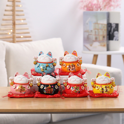 Small lucky cat figurine store opening gift creative coin bank fortune cat cash register front desk 4.5 inches