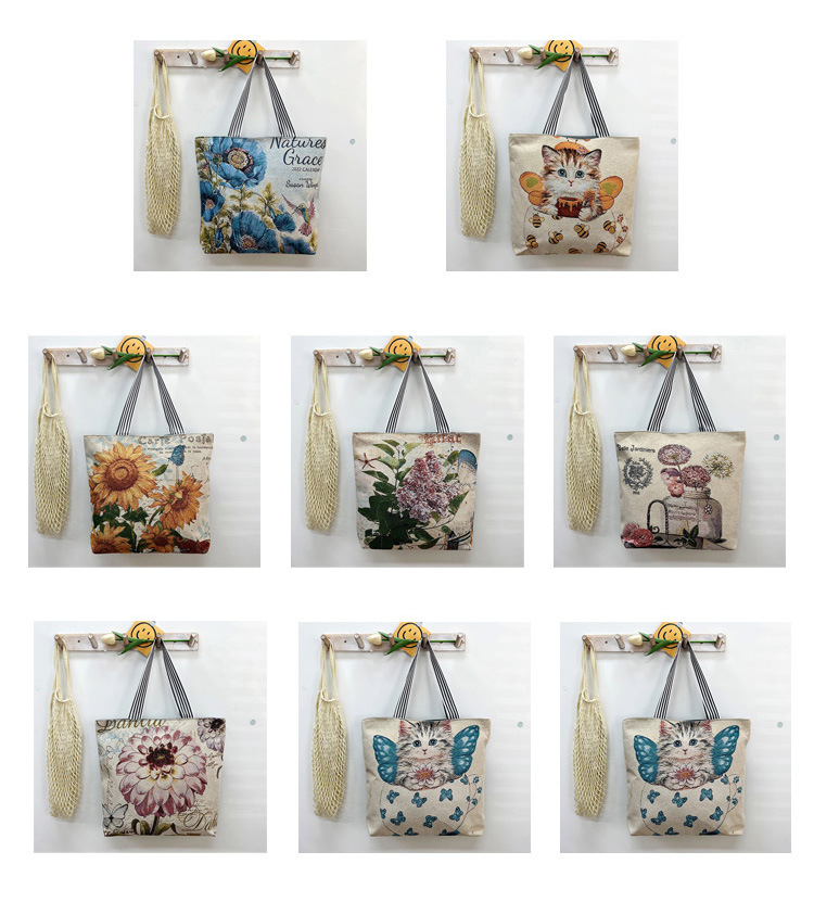 Unisex Vintage Style Cat Flower Canvas Shopping Bags display picture 1