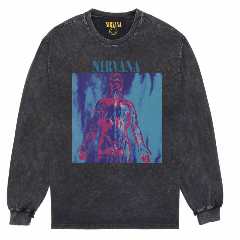 Nirvana Vintage American retro apenado rock punk angustiado lavado batik Camiseta de manga larga