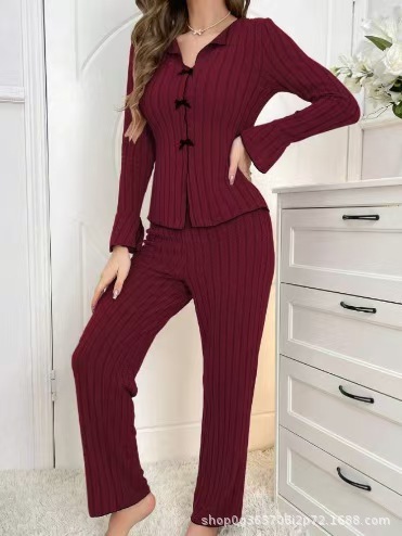 欧美跨境睡衣女两件套秋冬款居家休闲时尚可外穿家居服套装女|undefined