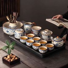 2024新款青花米黄汝窑功夫茶具套装家用轻奢高档陶瓷中式茶壶茶杯