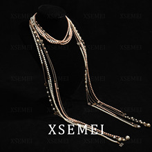 合金珍珠XSEMEI长款珠光链影时尚气质配饰多层珍珠项链毛衣链