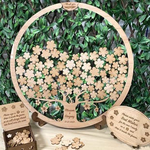 Customized Wedding Sign-In Table Wooden Cherry Blossom Tree Shape Wedding Layout Props Wooden Crafts Signature Book Ornaments