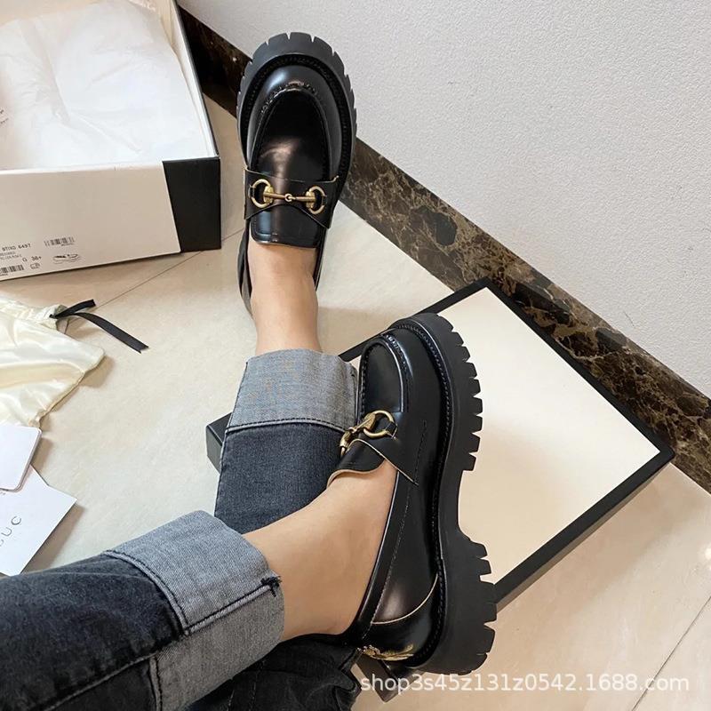 G Home французская обувь Lefu женская толстая подошва 2024 весна и лето новая кожа ретро британский стиль кожаные туфли маленькая пчела одиночные туфли