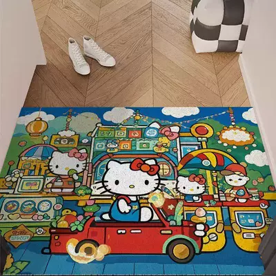 Avtomobil döşəmə paspasları — Dirt-Scraping Mat, Dust Removal Mat - katie-drives-to-lantern-town-4060cm-silk-circle