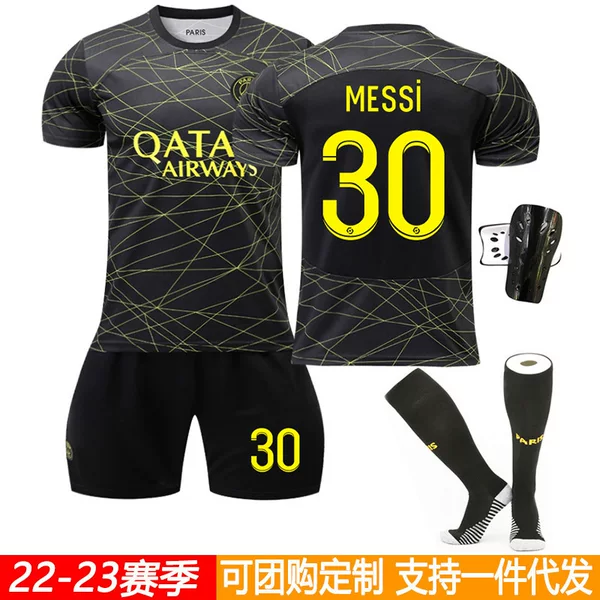 22-23 Paris 3 away football uniform 30 Messi 10 Neymar 7 Mbappe Black Gold Line Jersey wholesale