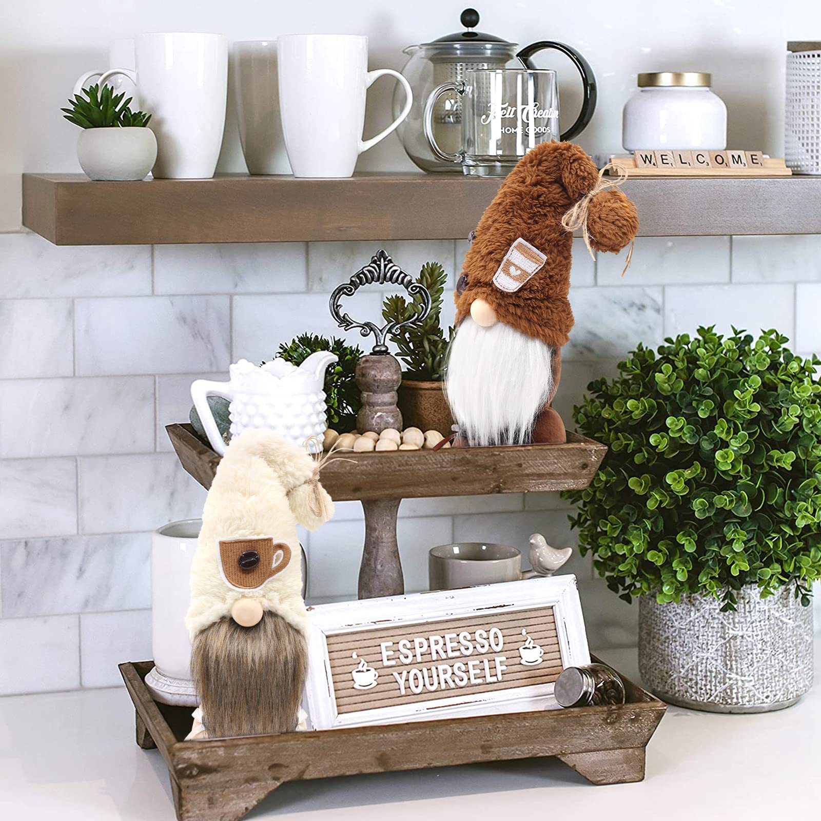 Transfronterizo nuevo café Festival Rudolf cara sin cara muñeca decoración creativa café pie muñeca ventana Decoración