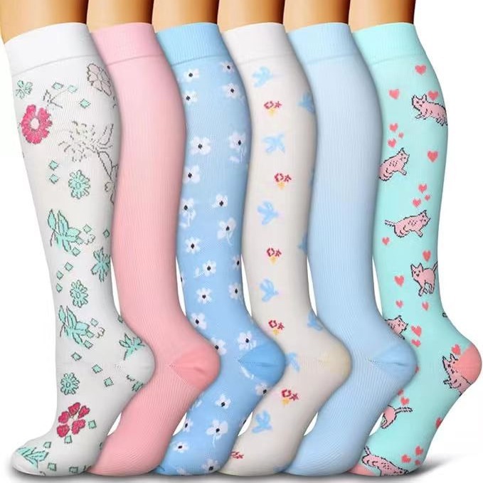 Juego transfronterizo de 6 pares de calcetines deportivos de compresión, calcetines elásticos para correr y saltar la cuerda, calcetines largos de compresión para hombre, calcetines hasta la pantorrilla.