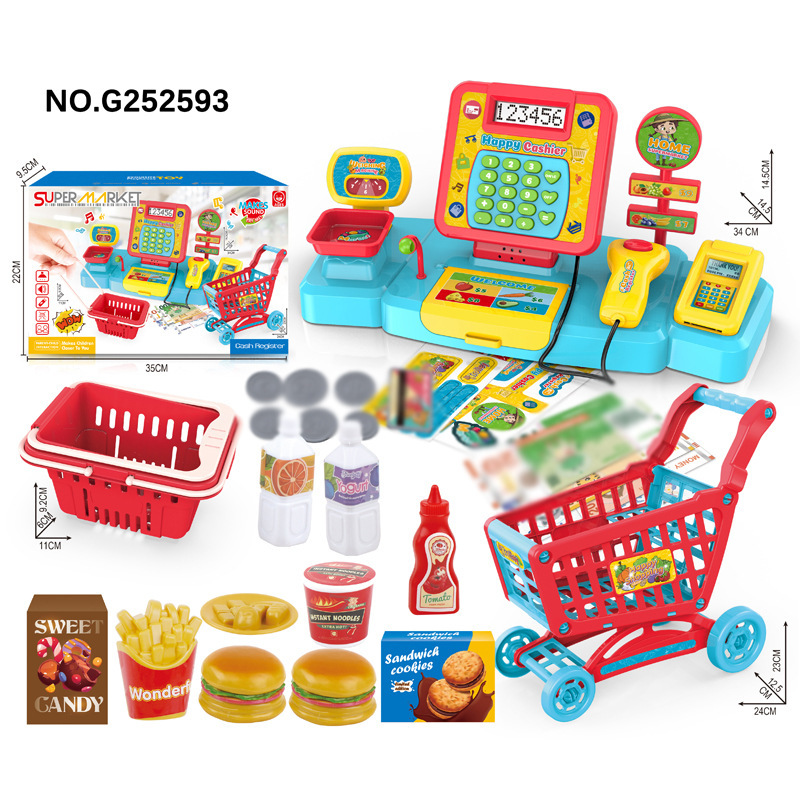 Comercio exterior infantil simulación de cálculo caja registradora de supermercado set de hamburguesas pastel de fruta caja registradora de compras juguetes de supermercado