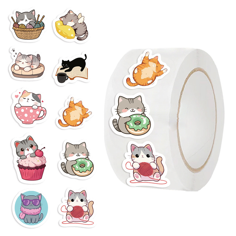 500 sheets/roll roll roll paste cross-border hot tape cartoon cat paste hand account material decorative envelope seal paste