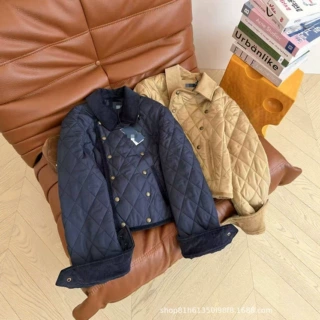 2026秋冬新款小马刺绣灯芯绒领子拼接菱格棉服复古做旧扣休闲外套