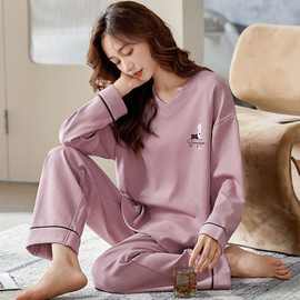 100%纯棉洋气宽松睡衣女春秋冬长袖女士学生外穿爆款睡衣家居服无