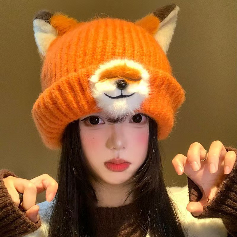 Autumn and Winter Fleece-Lined Knitted Face Mask Hat for Men and Women, Windproof and Warm, Full Head Cover for Cycling, Outdoor Face Protection, Integrated Wool Hat