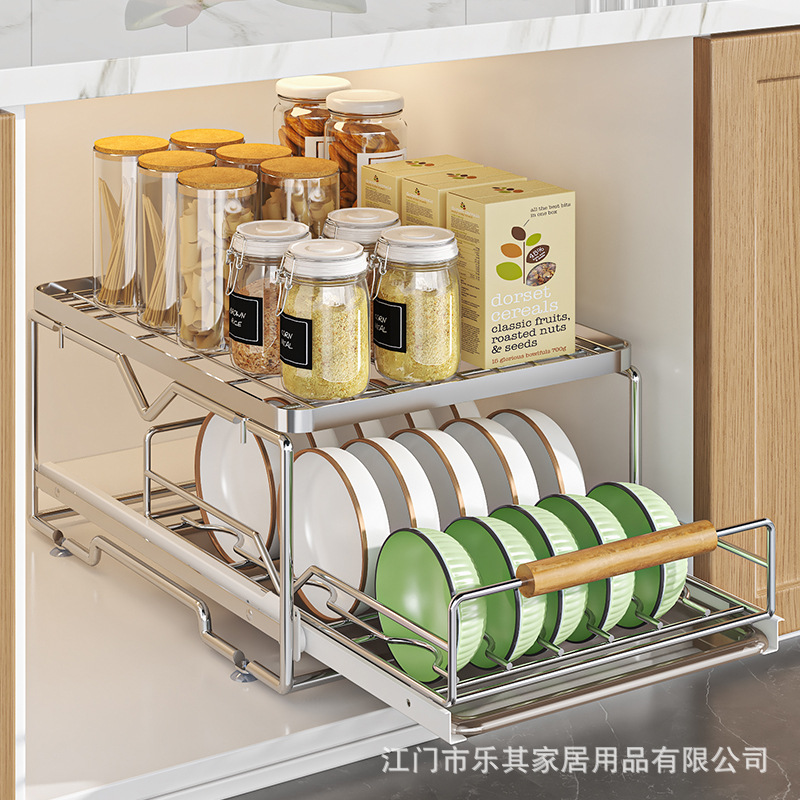 Bastidor de deslizamiento de lavabo de cocina de acero inoxidable almacenamiento multifuncional estante de almacenamiento estante estratificado dentro del gabinete cajón cesta de deslizamiento