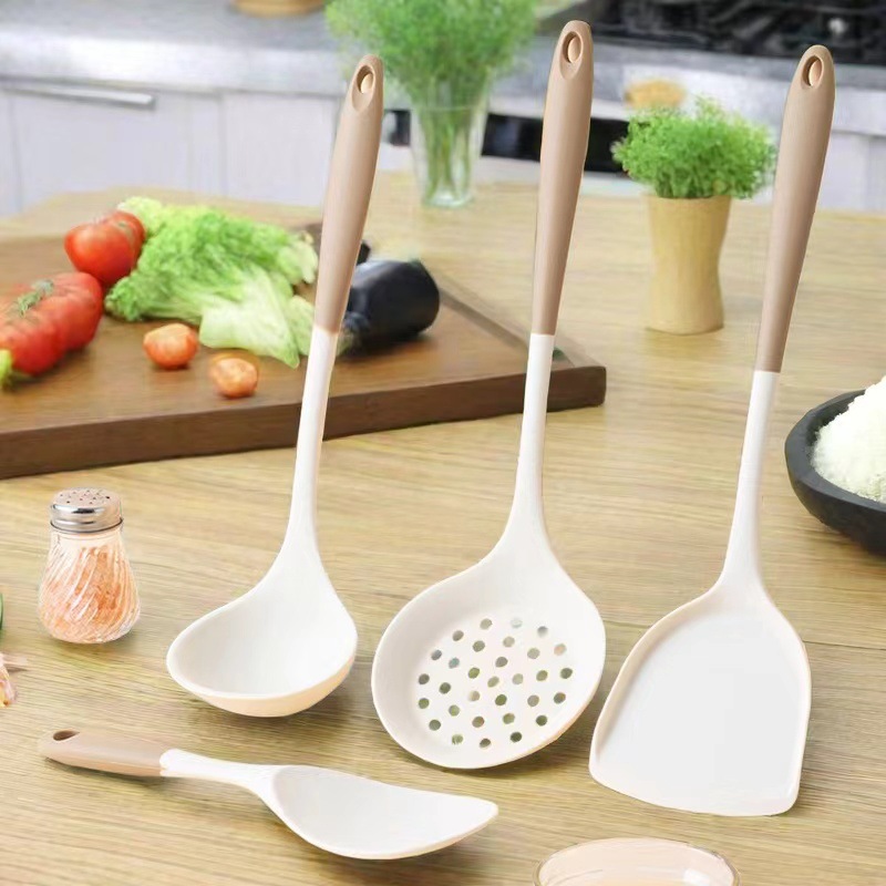 家用硅胶双色锅铲厨房用品耐高温炒菜铲子勺漏勺不粘锅厨具全套装