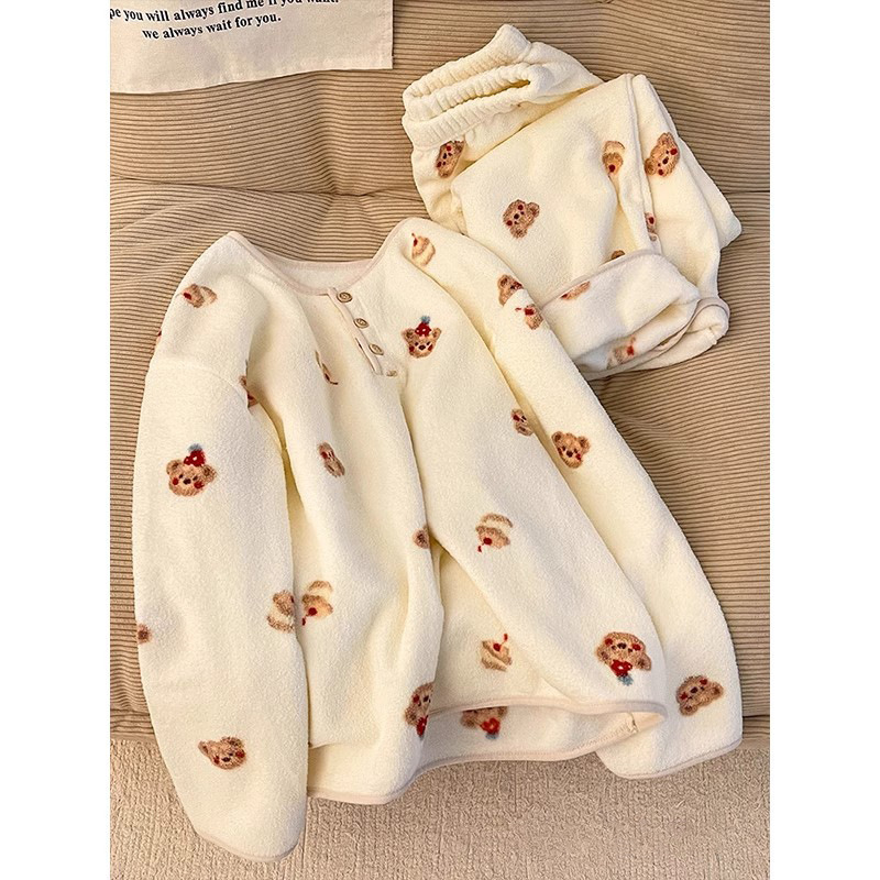 珊瑚绒睡衣女秋冬款加绒加厚卡通套装可爱法兰绒家居服冬季可外穿|undefined