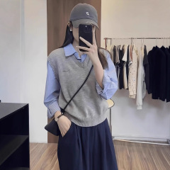 假两件撞色衬衫2025春秋新款女装休闲百搭学院风叠穿长袖衬衫上衣