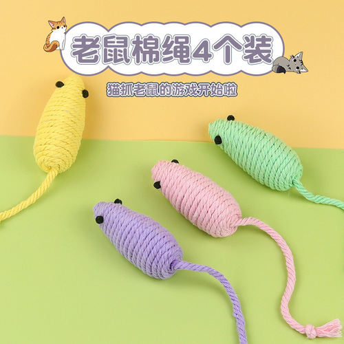 Cat Toy Self-Entertaining & Boredom-Busting: Mini Mouse Plaything—A Complete Guide to Cat Supplies, Featuring 4 Colorful Cotton-Rope Mice for Feline Fun