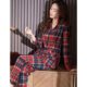Explosions Red Plaid Pajamas Women's Spring and Autumn Imitation Cotton Long Sleeve plus size Cardigan Lapel Outfit Women's Home Clothes suit