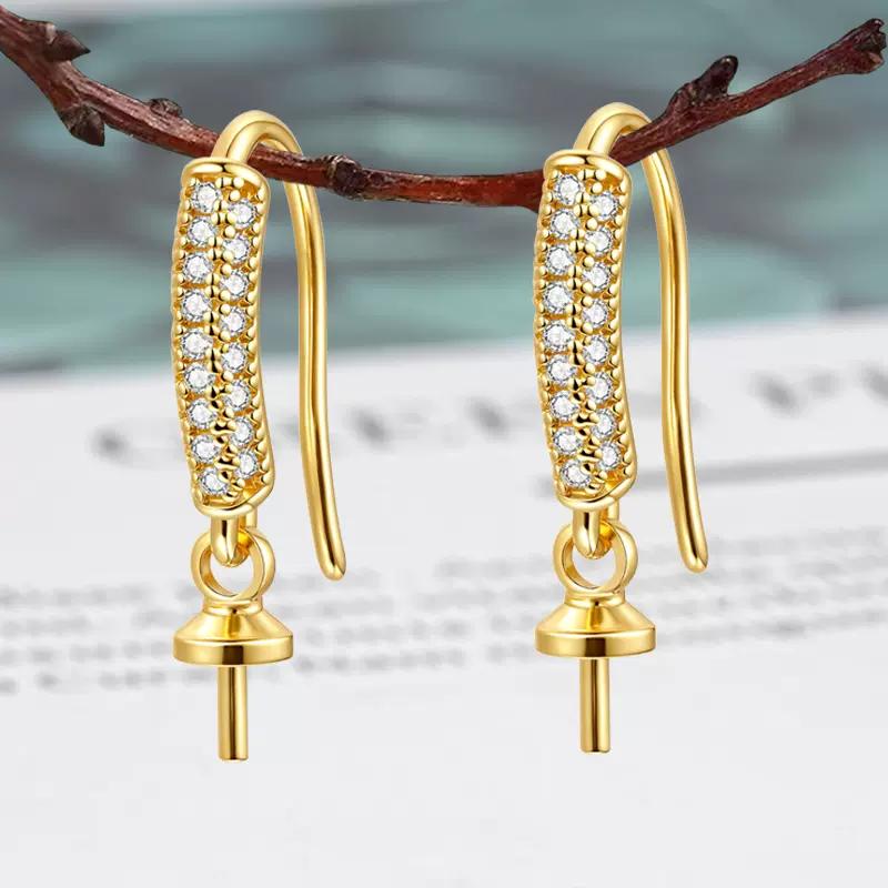 态美姿首饰  电商爆款镶嵌锆石女士耳环托配件 耳勾耳饰铜胚批发