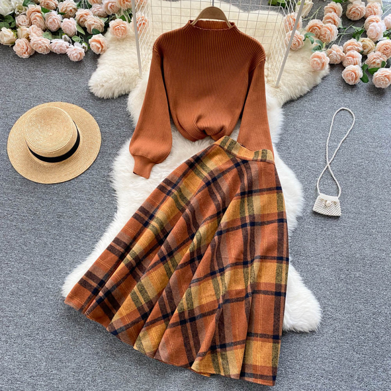 Western style age-reducing fashion suit skirt women's clothing 2022 early autumn new knitted top temperament skirt two-piece suit Western style age-reducing fashion suit skirt women's clothing 2022 early autumn new knitted top temperament skirt two-piece suit