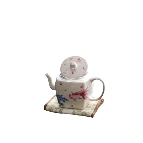 Chinese-style enameled silver square pot teapot household silver pot ceramic Gongfu tea set tea cup set