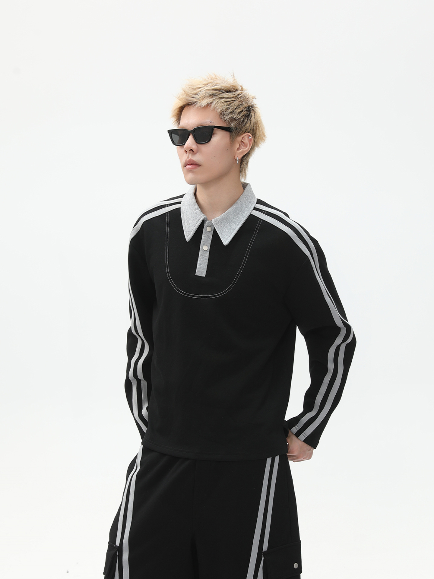 MTLCLOTHES Hombres| American College Retro Stripes Polo Shirt Sleeve Sets