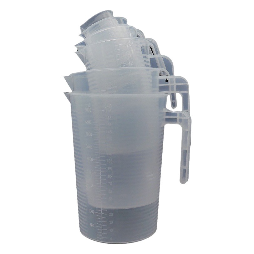 Taza de medición de PP transparente con tapa cocina para hornear leche tienda de té suministros de hotel taza de plástico a rayas con escala