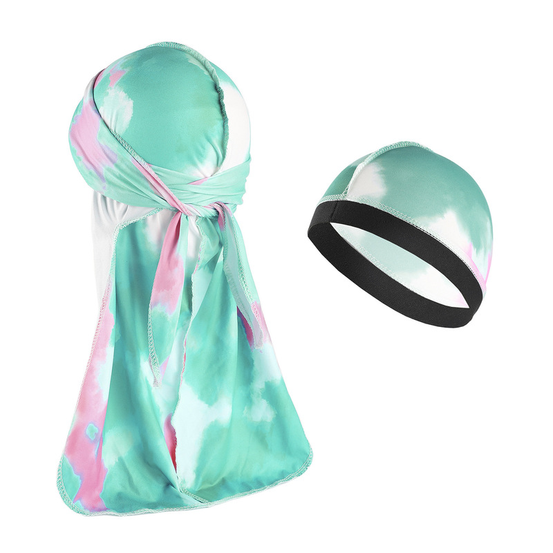 New Milk silk printed long tail pirate hat + headscarf suit men's headband outdoor riding headscarf