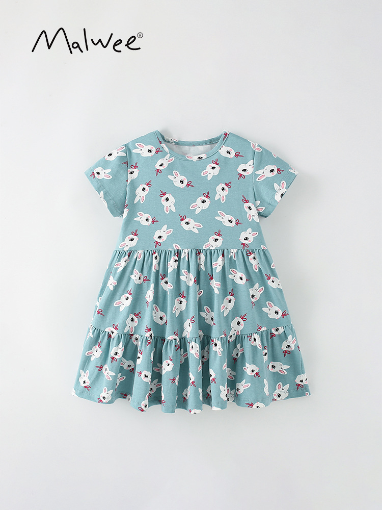 Malwee vestido de las niñas verano nuevo europeo y americano de los niños casual de manga corta cuello redondo camisa vestido de la princesa de los niños