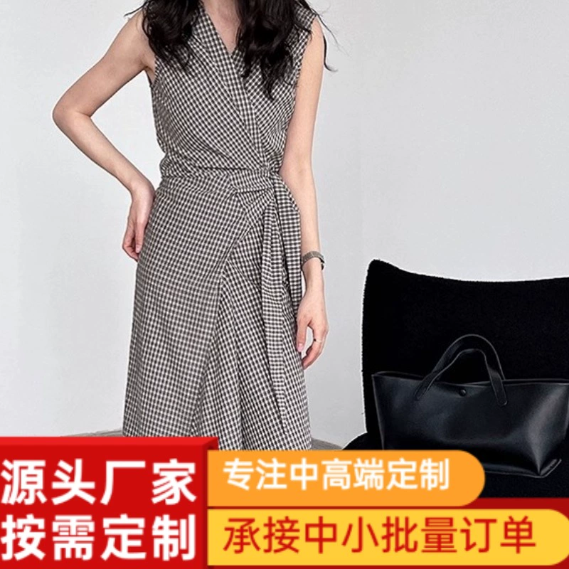 Летнее женское платье в стиле французского ретро, высококачественное, с V-образным вырезом, клетчатое, цельное, новое, с завышенной талией, элегантное.