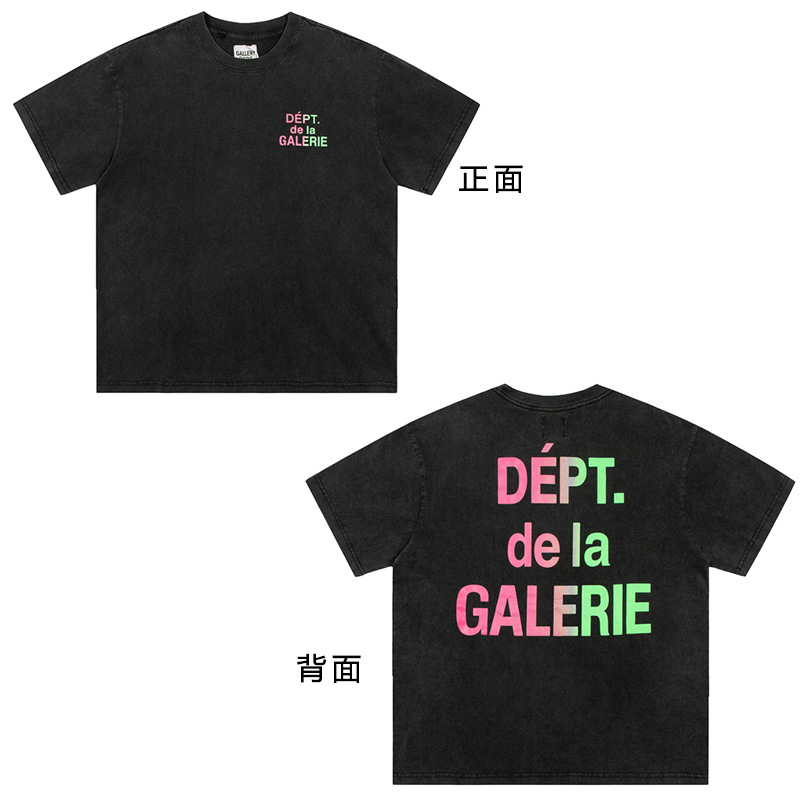 VTG GALLERY DEPT camiseta retro de manga corta lavada y desgastada graffiti arcoíris suelta antiniebla pareja de media manga hombres