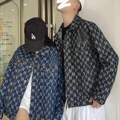 欧米貿易クロスボーダーデニムジャケット男女兼用NY総柄プリント老眼トレンドブランド刺繍ジャケット3ADKM0121ジャカード