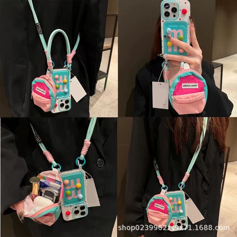 Mini School Bag, Apple Mobile Phone Case, New Female Soft Cover Card Holder, Perfect for Many Apple Models, Cute and Durable