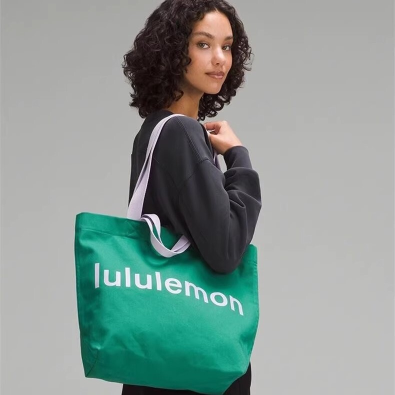 Lululemon's Same Double Handle Letter Canvas Bag Women's Daily Work Clothing Satchel Shoulder Tote Bag