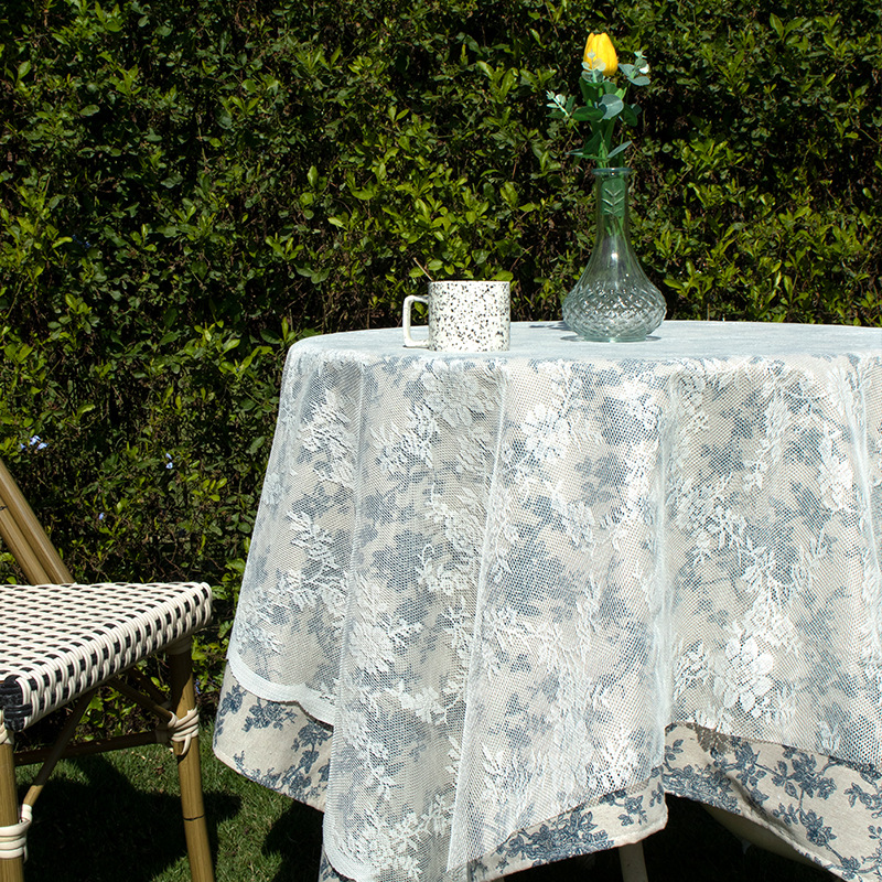 Dropshipping French Lace Tablecloth Atmosphere Cotton and Linen Pastoral Style Round Table Retro Coffee Table Dustproof Cover