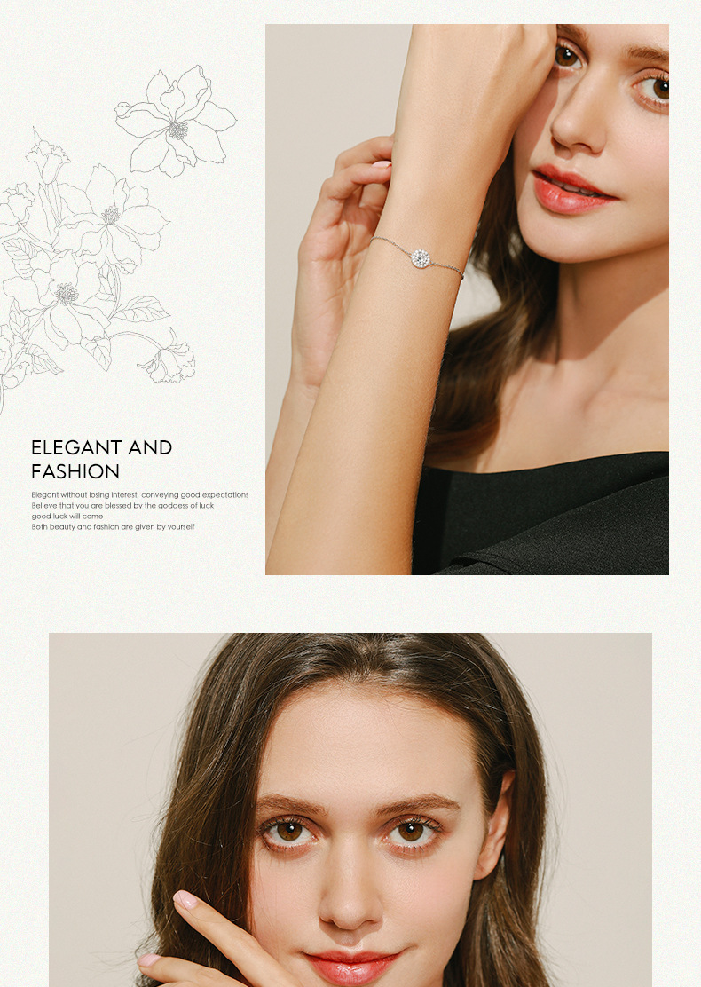 Fashion Round Silver Plating Inlay Zircon Bracelets 1 Piece