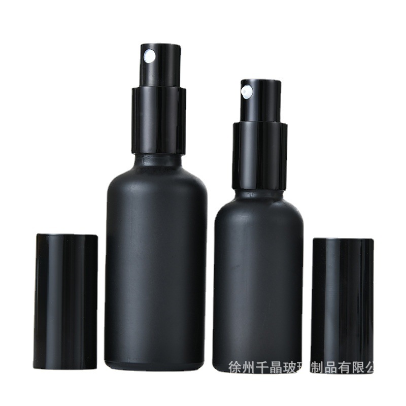 En stock vidrio mate esmerilado botella de aceite esencial botella cosmética anti-robo niños cubierta de goma cabeza gotero spray loción cabeza de la bomba