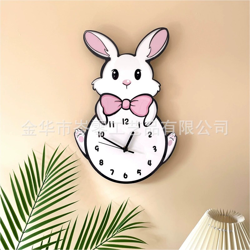 Cartoon Rabbit Wall Clock Creative Home Living Room Decoration Wall Clock Cute Kindergarten Children's Room Cute Silent Wall Clock