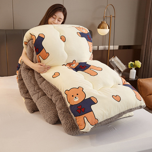 Cross-border brushed printed winter quilt lamb velvet quilt single double student dormitory quilt core air-conditioned quilt