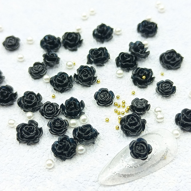Internet Celebrity Mini Manicure Camellia Xiaohongshu Popular Stereo Black Rose Wearable Nails Accessories Wholesale