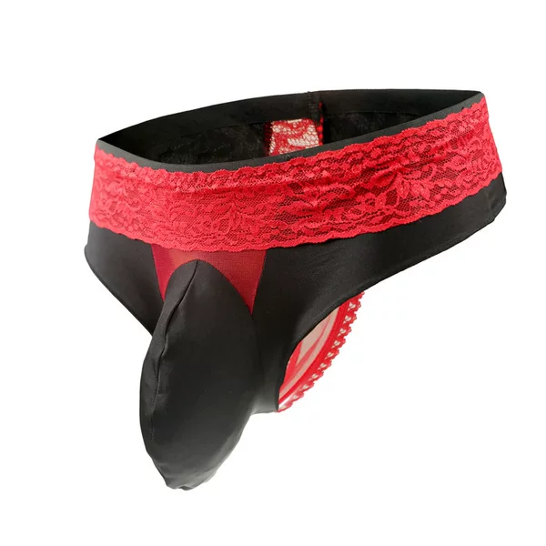 Tzy1117T men's low waist sexy underwear wholesale ice silk lace contrast color thong T pants